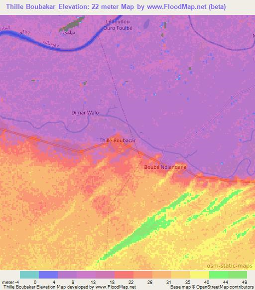 Thille Boubakar,Senegal Elevation Map
