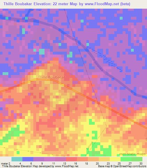 Thille Boubakar,Senegal Elevation Map