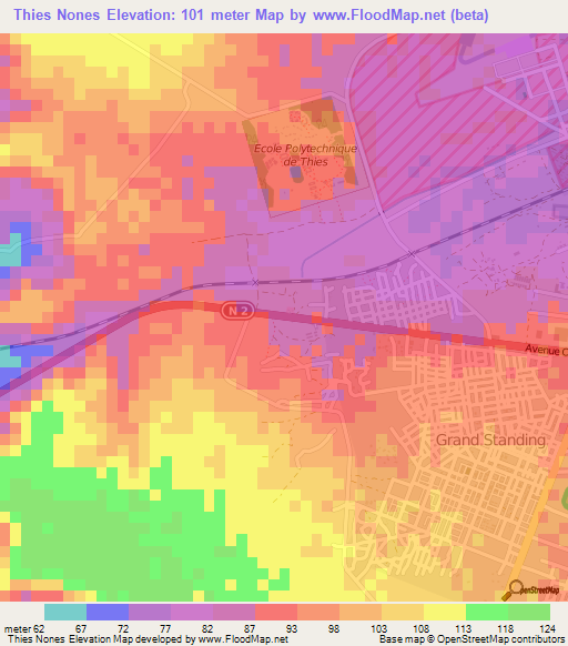 Thies Nones,Senegal Elevation Map