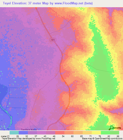 Teyel,Senegal Elevation Map