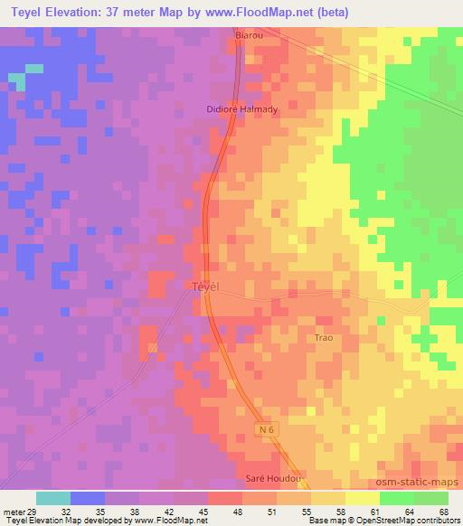 Teyel,Senegal Elevation Map