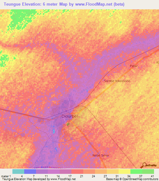Teungue,Senegal Elevation Map