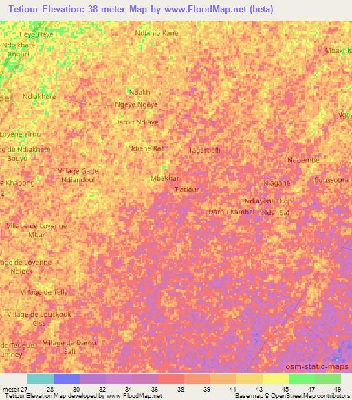 Tetiour,Senegal Elevation Map