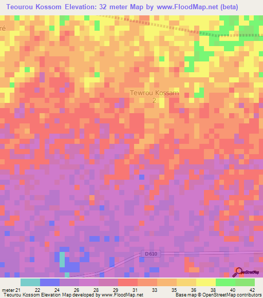 Teourou Kossom,Senegal Elevation Map
