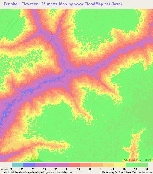 Tennkoli,Senegal Elevation Map