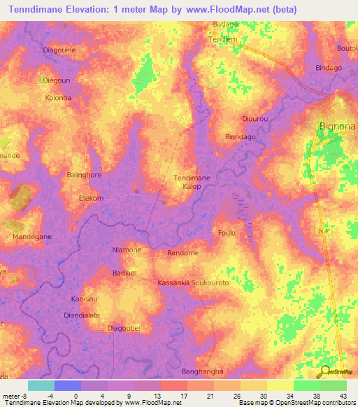 Tenndimane,Senegal Elevation Map