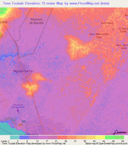 Tene Toubab,Senegal Elevation Map