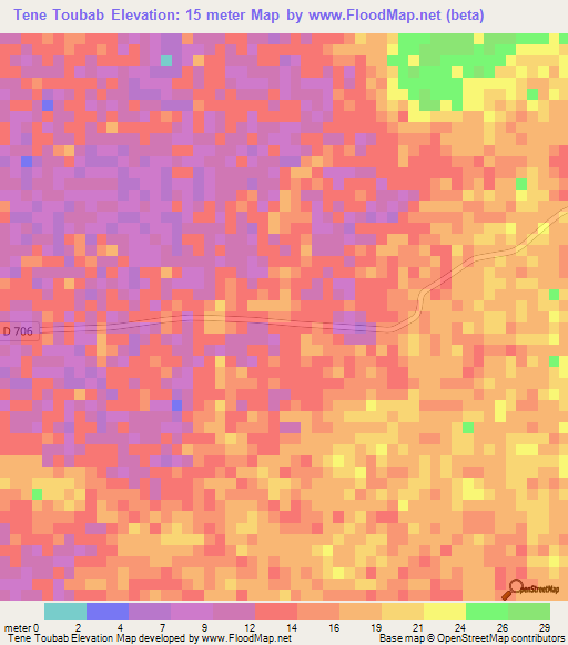Tene Toubab,Senegal Elevation Map