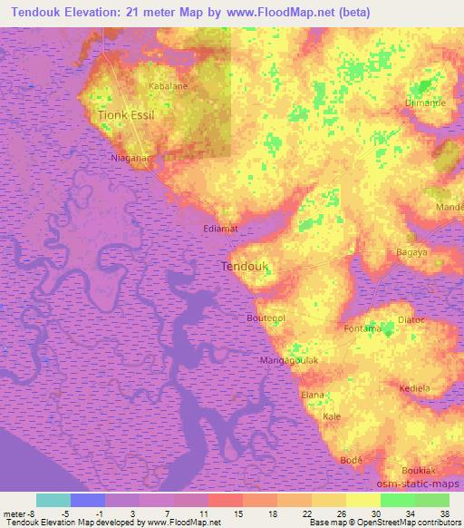 Tendouk,Senegal Elevation Map