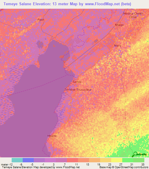 Temeye Salane,Senegal Elevation Map