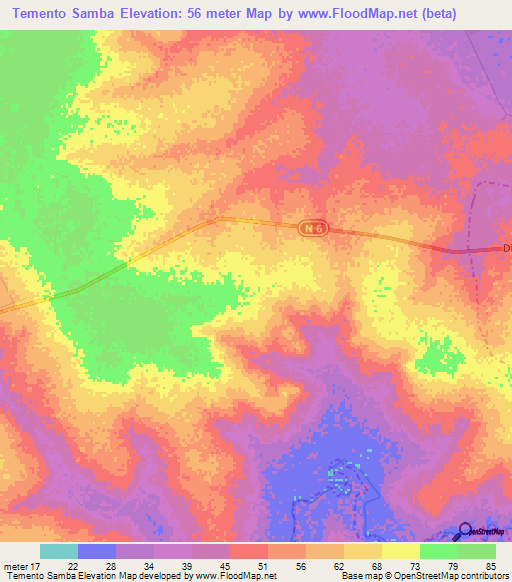 Temento Samba,Senegal Elevation Map