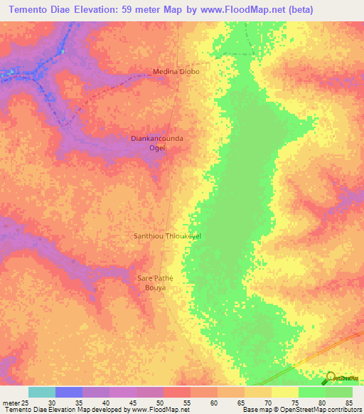 Temento Diae,Senegal Elevation Map