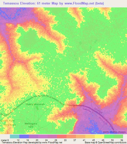 Temassou,Senegal Elevation Map