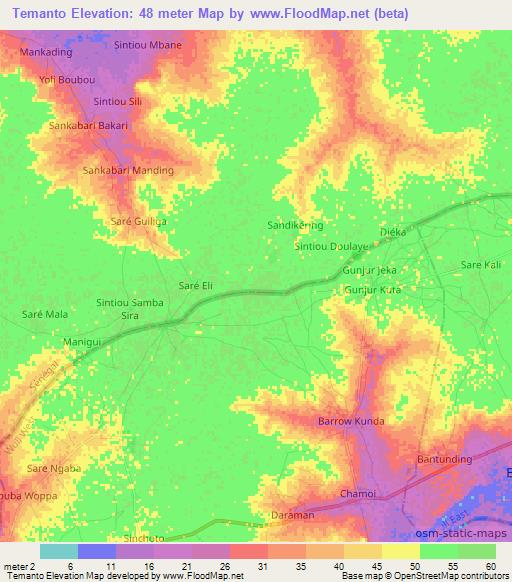 Temanto,Senegal Elevation Map