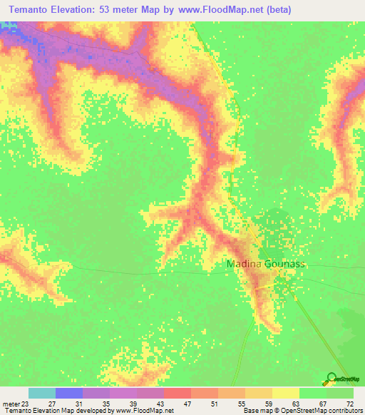 Temanto,Senegal Elevation Map