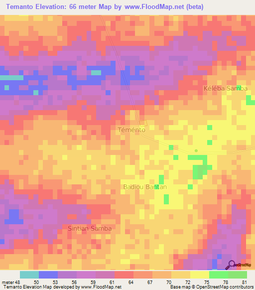 Temanto,Senegal Elevation Map