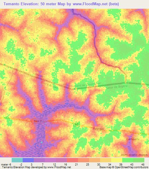 Temanto,Senegal Elevation Map