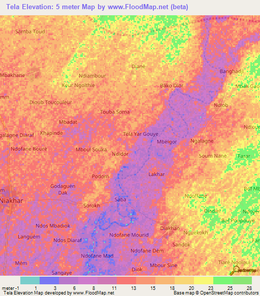 Tela,Senegal Elevation Map