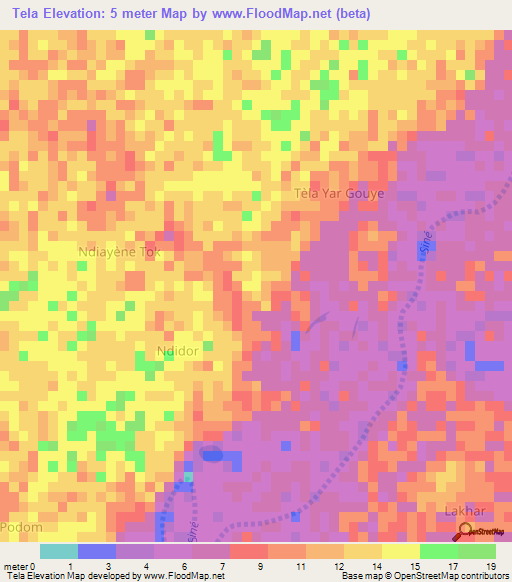 Tela,Senegal Elevation Map