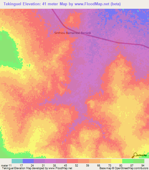 Tekinguel,Senegal Elevation Map