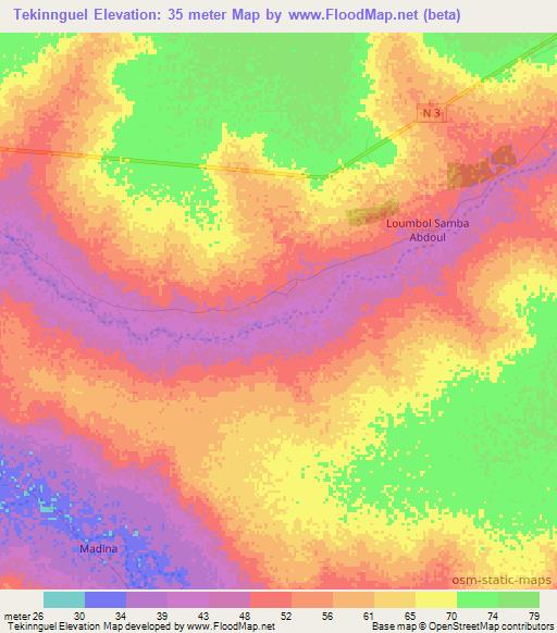 Tekinnguel,Senegal Elevation Map