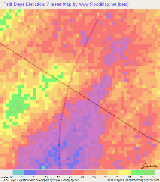 Tedi Dieye,Senegal Elevation Map