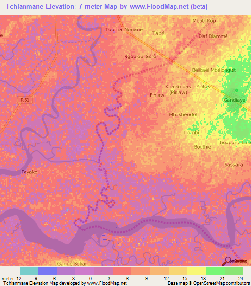 Tchianmane,Senegal Elevation Map