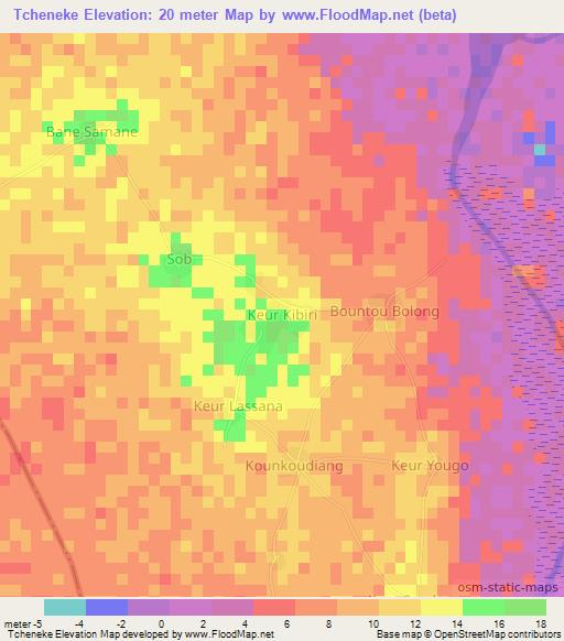 Tcheneke,Senegal Elevation Map