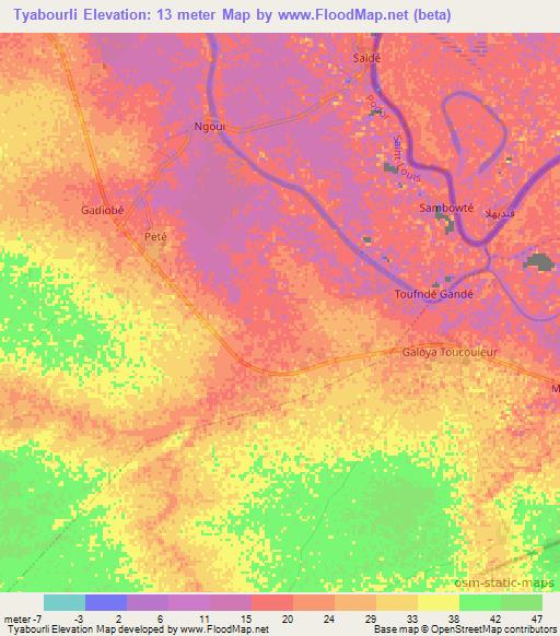 Tyabourli,Senegal Elevation Map