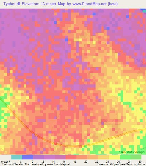 Tyabourli,Senegal Elevation Map