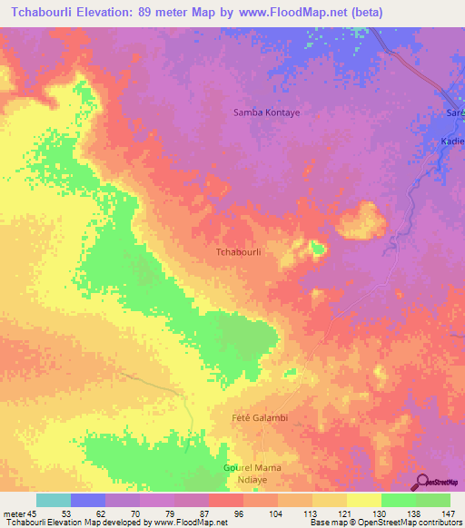 Tchabourli,Senegal Elevation Map
