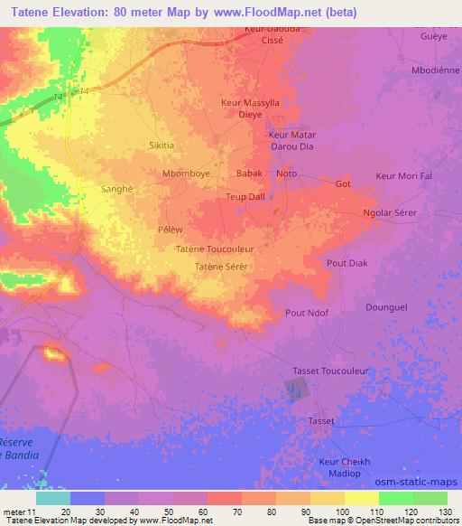 Tatene,Senegal Elevation Map