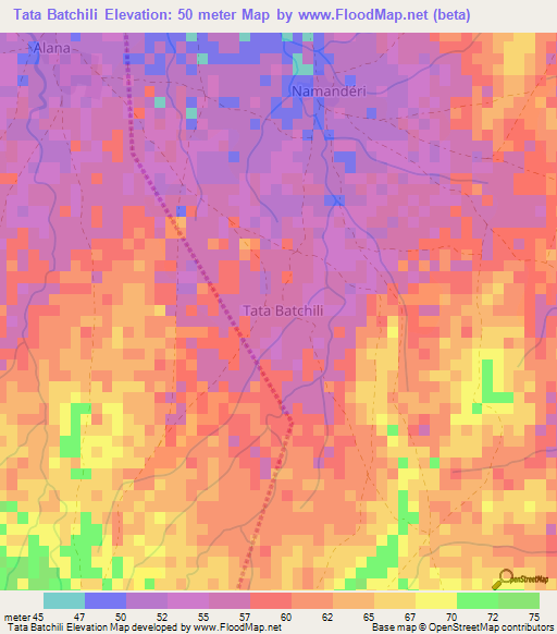 Tata Batchili,Senegal Elevation Map