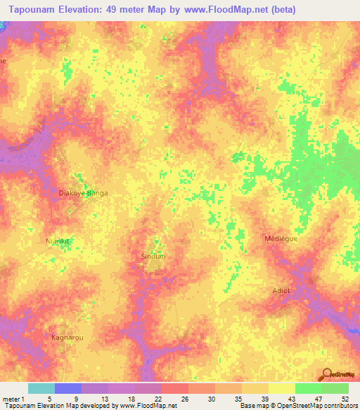 Tapounam,Senegal Elevation Map