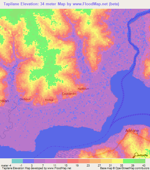 Tapilane,Senegal Elevation Map