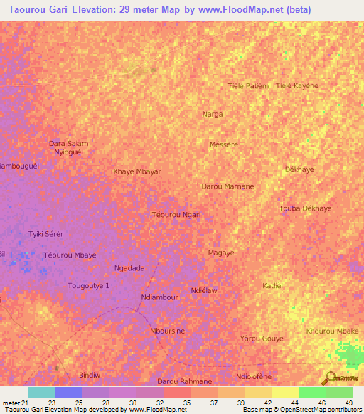 Taourou Gari,Senegal Elevation Map