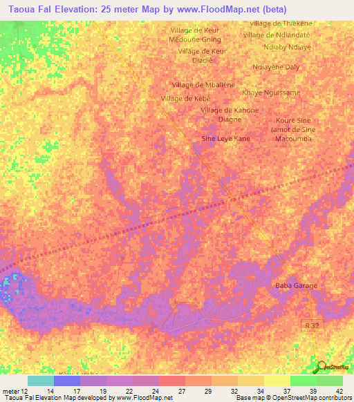 Taoua Fal,Senegal Elevation Map