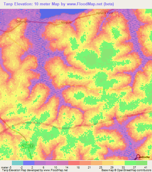 Tanp,Senegal Elevation Map