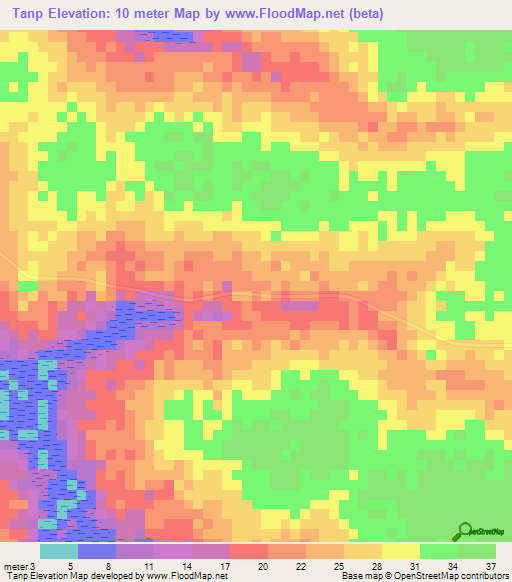 Tanp,Senegal Elevation Map