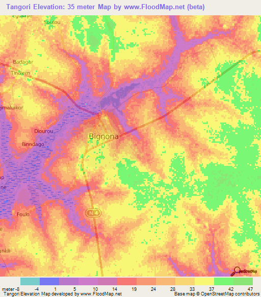 Tangori,Senegal Elevation Map