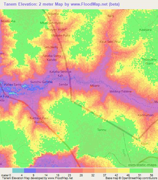 Tanem,Senegal Elevation Map