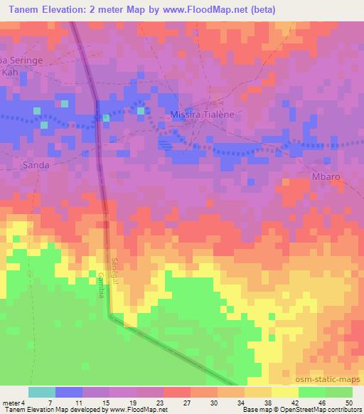 Tanem,Senegal Elevation Map