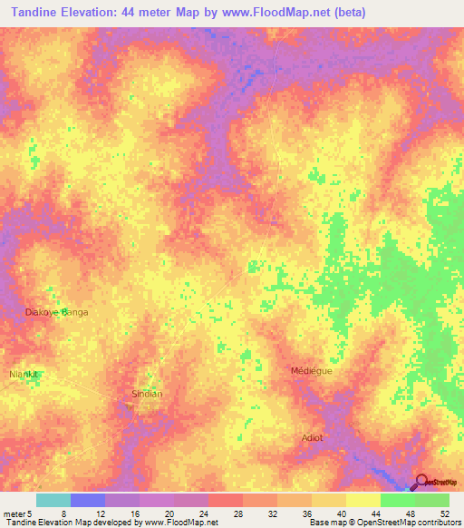 Tandine,Senegal Elevation Map