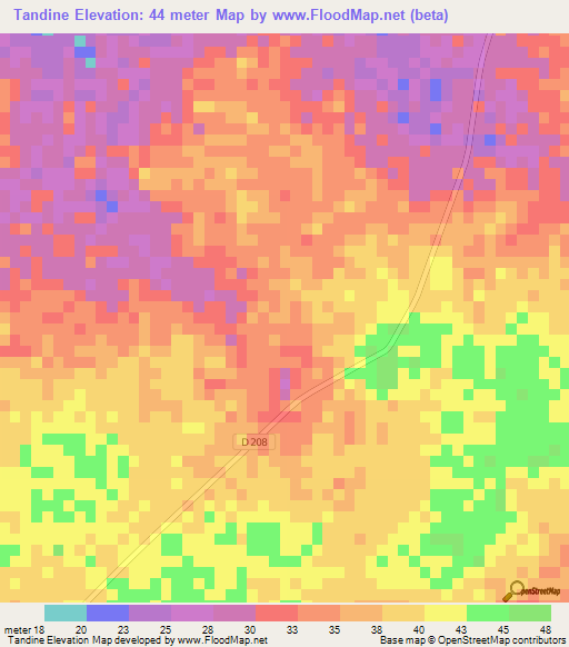 Tandine,Senegal Elevation Map