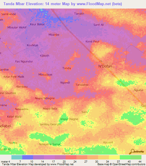 Tanda Mbar,Senegal Elevation Map