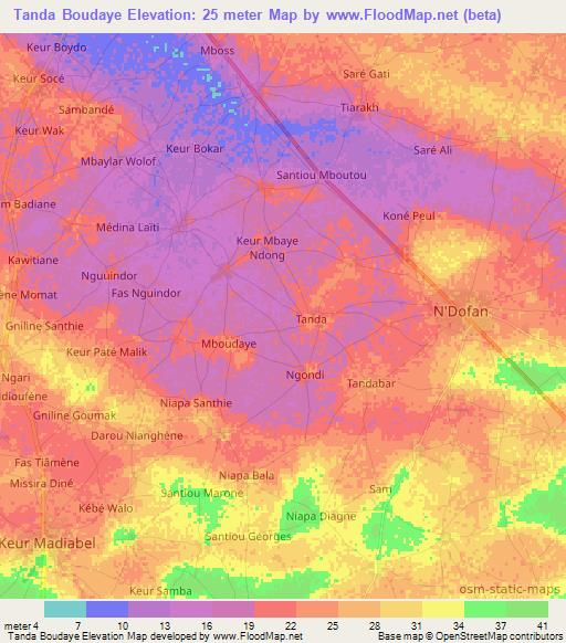Tanda Boudaye,Senegal Elevation Map