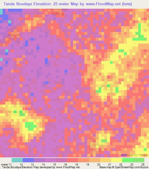 Tanda Boudaye,Senegal Elevation Map
