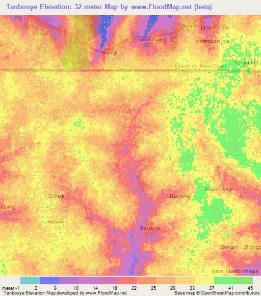 Tanbouye,Senegal Elevation Map