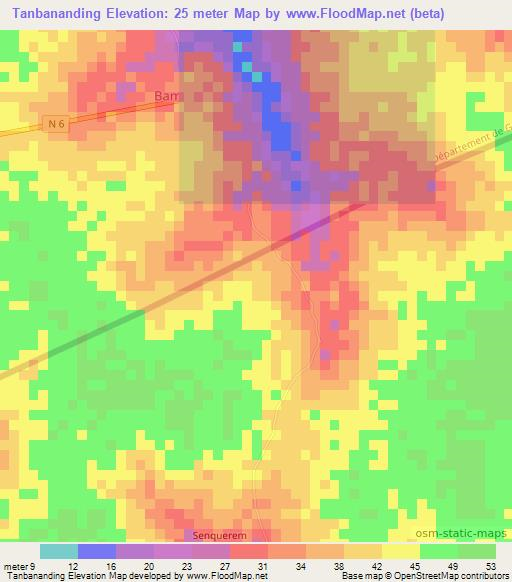 Tanbananding,Senegal Elevation Map
