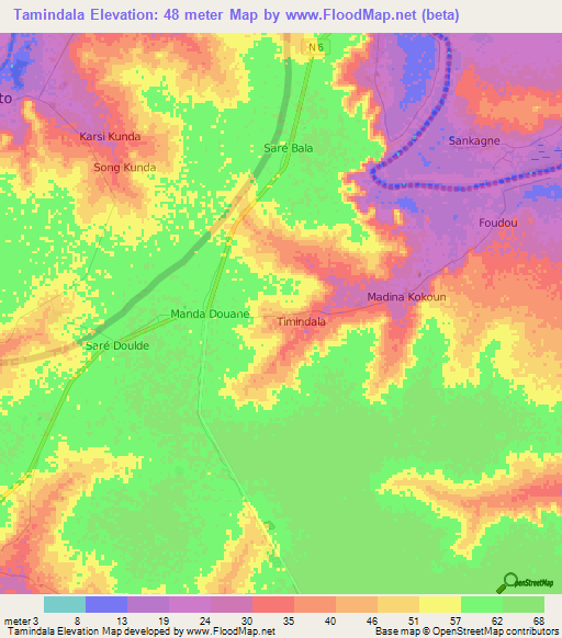 Tamindala,Senegal Elevation Map